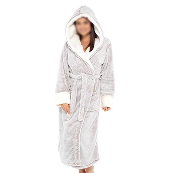 Gomelly Women Robe Velvet Bathrobe Warm Nightgowns Ladies Lounge Wear Sleepwear Long Sleeve Grey M