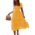 thumbnail image 1 of Gomelly Women Shirt Dress Square Neck Sundress Flowy Dresses Ladies Loose Vacation Polka Dot Yellow XL, 1 of 9