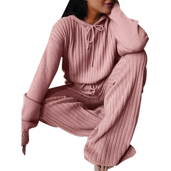 Gomelly Women Sleepwear Drawstring Nightwear Elastic Waist Trousers Loungwear Ladies Casual Fall Tracksuit Hoodies Lounge Sets Pink M