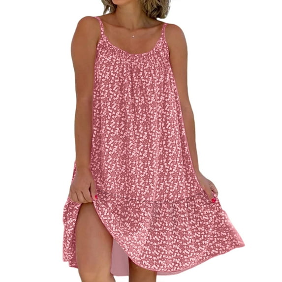 Gomelly Women Slip Dress Floral Print Summer Beach Sundress Basic Short Mini Dresses Ladies Kaftan Party Sleeveless Pink 3XL