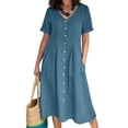 thumbnail image 1 of Gomelly Women Summer Dress Plus Size Sundress Casual Cotton Linen Ladies Plain Beach V Neck Sky Blue 4XL, 1 of 3