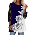 thumbnail image 1 of Gomelly Women Summer T Shirts 3/4 Sleeve T-shirt Fashion Plus Size Tops Ladies Loose Holiday Pullover Oversized Tee Blue S, 1 of 2