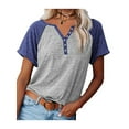 thumbnail image 1 of Gomelly Women Summer Tops Color Block T-shirt Bohemian T Shirt Ladies Baggy Work Tee Short Sleeve Pullover Light Gray L, 1 of 7