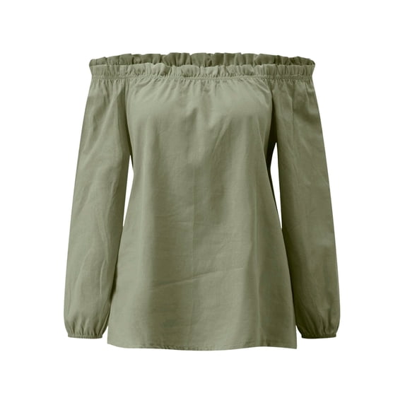 Gomelly Women T Shirt Solid Color T-shirt Loose Tee Ladies Casual Loungewear Pullover Long Sleeve Tunic Blouse Military Green 5XL