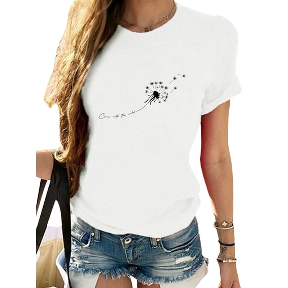 Gomelly Women T Shirts Crew Neck Tops Cute Ladies Funny Summer Tunic Blouse Short Sleeve Tee White L