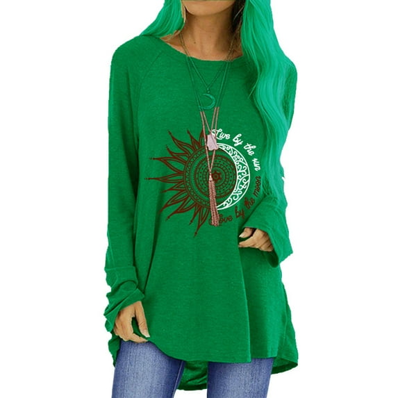 Gomelly Women T-shirt Printed Tee Loose T Shirt Ladies Soft Club Pullover Crew Neck Tunic Blouse Green XXL