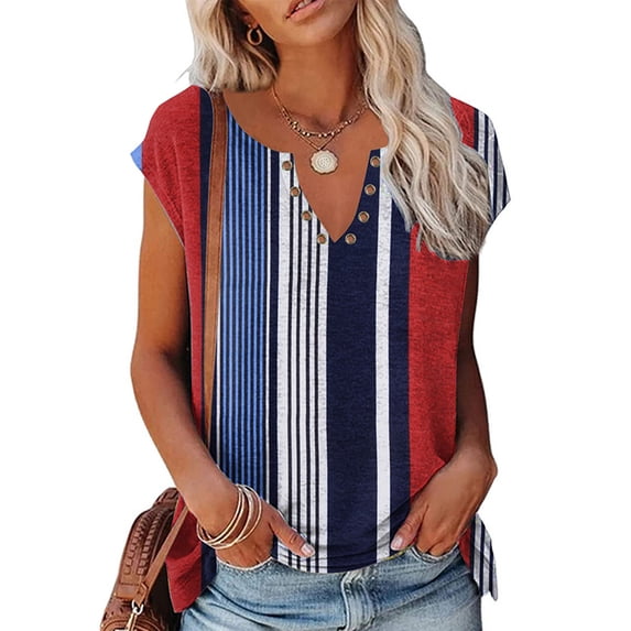 Gomelly Women T-shirt Short Sleeve T Shirt Baggy Summer Tops Ladies Soft Work Tee Color Block Tunic Blouse Red L