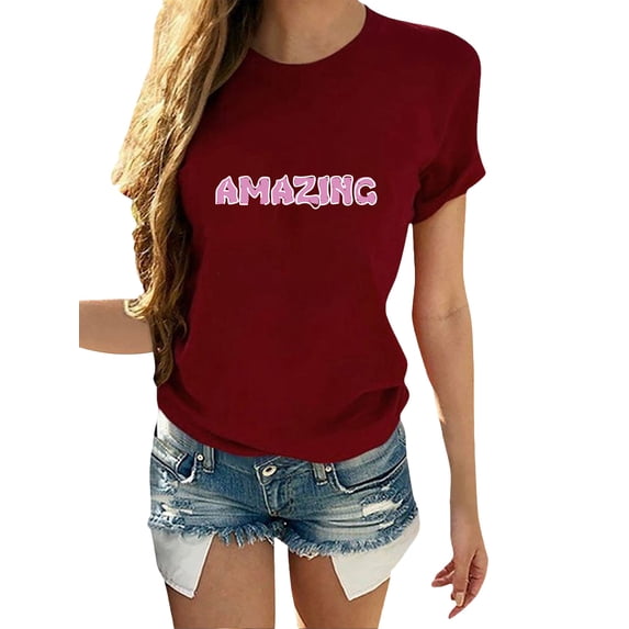 Gomelly Women T-shirt Short Sleeve T Shirt Comfy Summer Tops Ladies Loose Work Tee Tunic Blouse Burgundy S