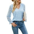 thumbnail image 1 of Gomelly Women Tops Long Sleeve Tunic Blouse Casual Shirts Ladies Sexy Work T Shirt Floral Lace Sky Blue XL, 1 of 3
