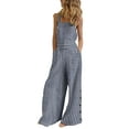 thumbnail image 1 of Gomelly Women Wide Leg Pants Sleeveless One Piece Jumpsuit Casual Long Romper Ladies Baggy Work Bodysuit Square Neck Playsuit Navy Blue L, 1 of 2