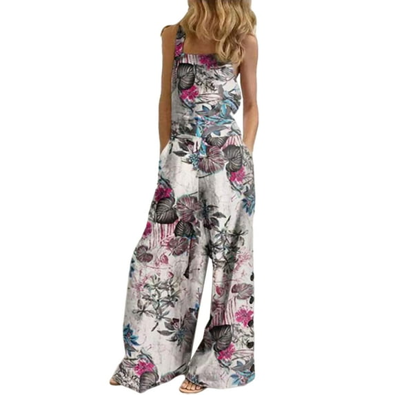 Gomelly Women Wide Leg Pants Sleeveless One Piece Jumpsuit Casual Long Romper Ladies Baggy Work Bodysuit Square Neck Playsuit White Red XL