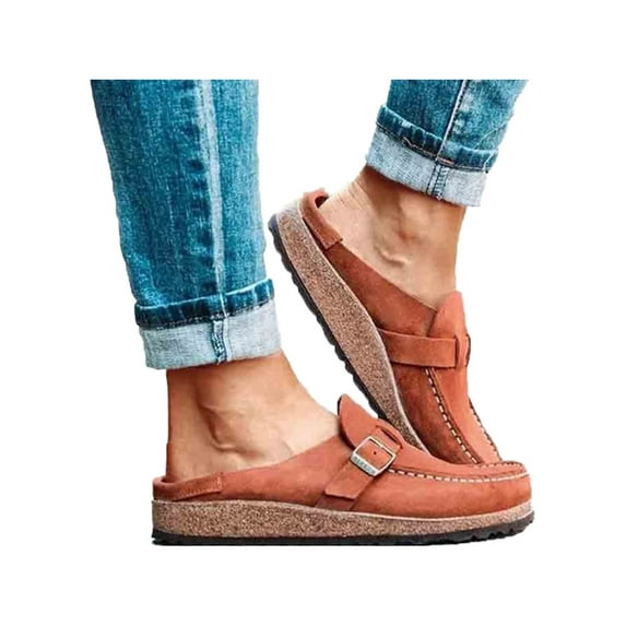 Gomelly Women's Backless Flat Shoes Round Toe Slip-on Mules Sneakers Driving Loafer