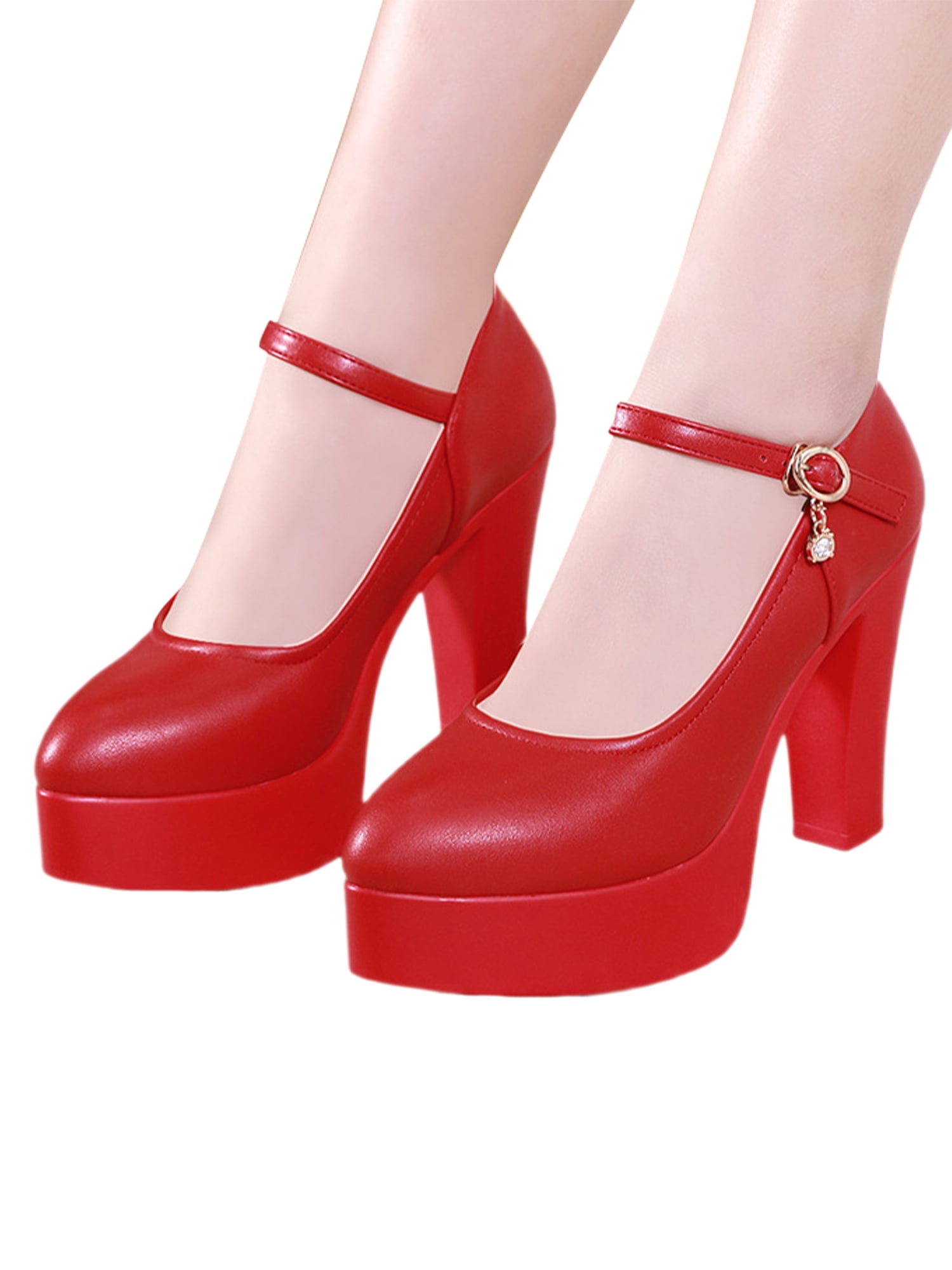 Gomelly Women's Block Heel Pumps Low Chunky Heel Mary Jane Shoes Closed