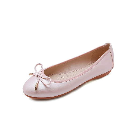Gomelly Women's Flats Comfort Casual Shoe Bow Pumps Anti-Slip Ballet Flat Work Formal Loafers Pink 7.5