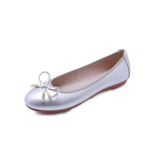 Gomelly Women's Flats Comfort Casual Shoe Bow Pumps Anti-Slip Ballet Flat Work Formal Loafers Silver 7