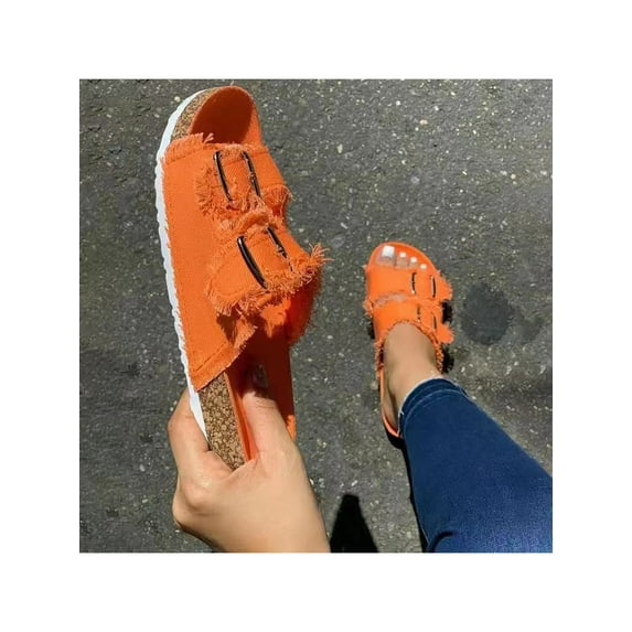 Gomelly Women's Footbed Sandals Casual Flat Canvas Slide Shoes