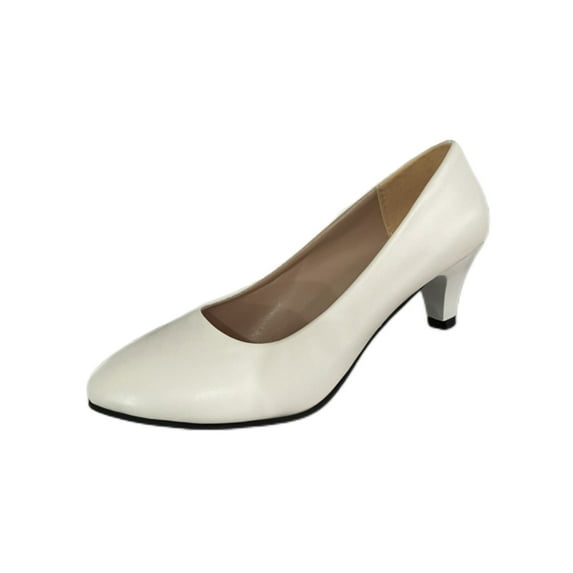 Gomelly Women's Heels Low Heel Pointed Toe Pump Shoes Party Dress Shoes White 4