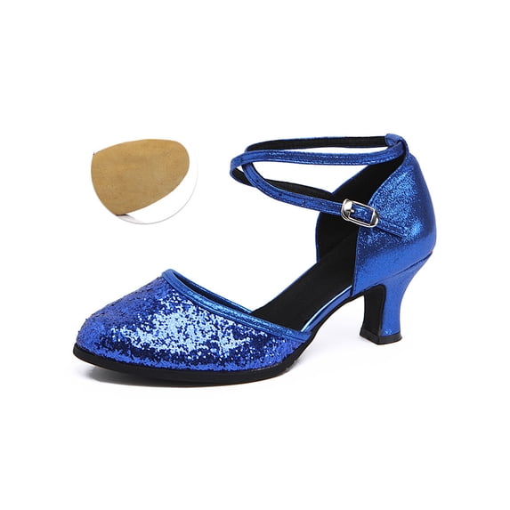 Gomelly Women's Heels Round Toe Sandals Solid Color Pumps Soft Shoes Latin Dancing Blue Indoor With 5.8 Cm 4