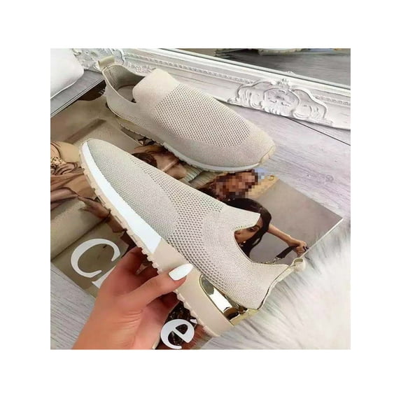 Gomelly Women's LADIES WOMENS SLIP ON SOCK WEDGE SNEAKERS CLASSIC JOGGING PUMPS SHOES TRAINERS US 7 Khaki