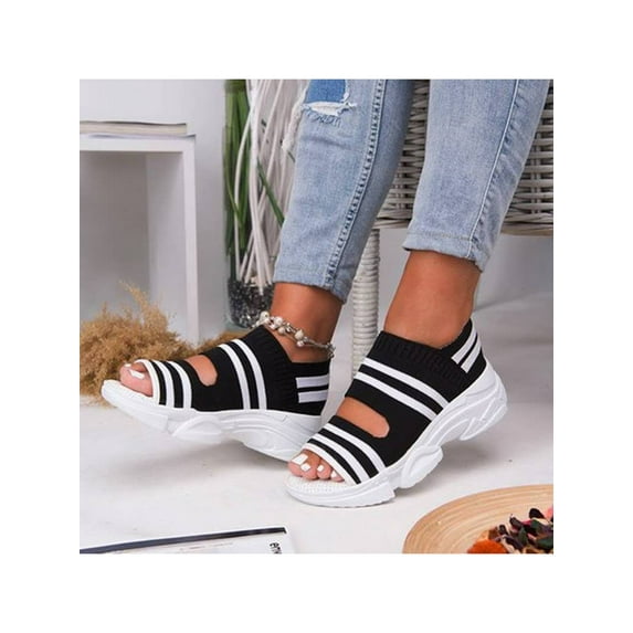 Gomelly Women's Sandal Beach Wedge Sandals Summer Casual Shoes Breathable Walking Shoe Outdoor Vacation Black 10.5