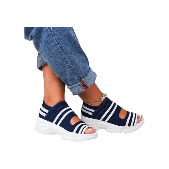 Gomelly Women's Sandal Beach Wedge Sandals Summer Casual Shoes Breathable Walking Shoe Outdoor Vacation Blue 7.5