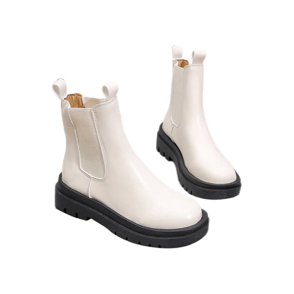 Gomelly Womens Ankle Boots Waterproof Chelsea Boot Round Toe Work Shoes Anti Slip Booties Walking Formal White 4.5