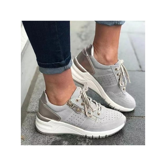 Gomelly Womens Athletic Shoe Wedge Sport Shoes Zipper Platform Sneaker Lightweight Casual Sneakers Work Walking Gray 40