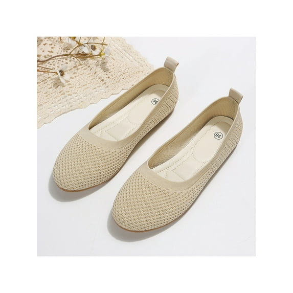 Gomelly Womens Ballet Flat Memory Foam Flats Mesh Casual Shoes Non-slip Loafers Work Walking Shoe Beige 6.5
