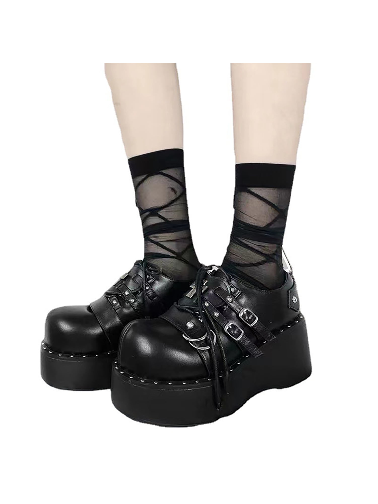  Women's Chunky Handmade Lace Up Flat Platform Goth Oxford Punk  Fashion Slip On Casual Classic Creeper Shoe (FR1) 6 Black