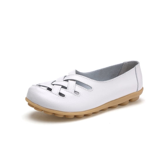 Gomelly Womens Casual Shoes Comfort Loafers Slip On Flats Breathable Boat Shoe Work Walking White 7.5