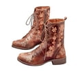 thumbnail image 1 of Gomelly Womens Combat Boot Floral Winter Boots Side Zip Ankle Booties Mid Calf Shoes Women Ladies Coffee 9.5, 1 of 2