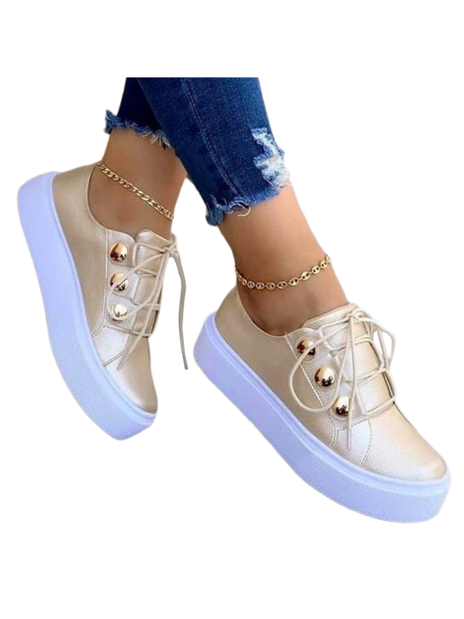 Gomelly Womens Flats Platform Skate Shoe Round Toe Sneakers Lightweight ...
