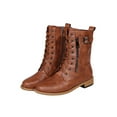 thumbnail image 1 of Gomelly Womens Mid Calf Boots Chunky Low Heel Side-Zip Lace-Up Leather Riding Boots, 1 of 8
