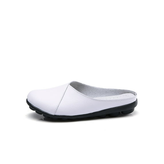 Gomelly Womens Mules Comfort Clogs Slip On Flats Backless Leather Mule Walking Indoor Outdoor Slides White 10