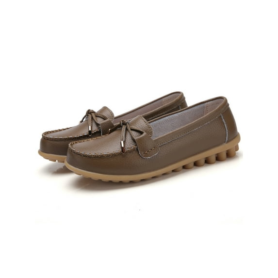 Gomelly Womens Nursing Shoes Bow Loafers Comfort Moccasins Nonslip Flats Driving Kitchen Boat Shoe Khaki 10