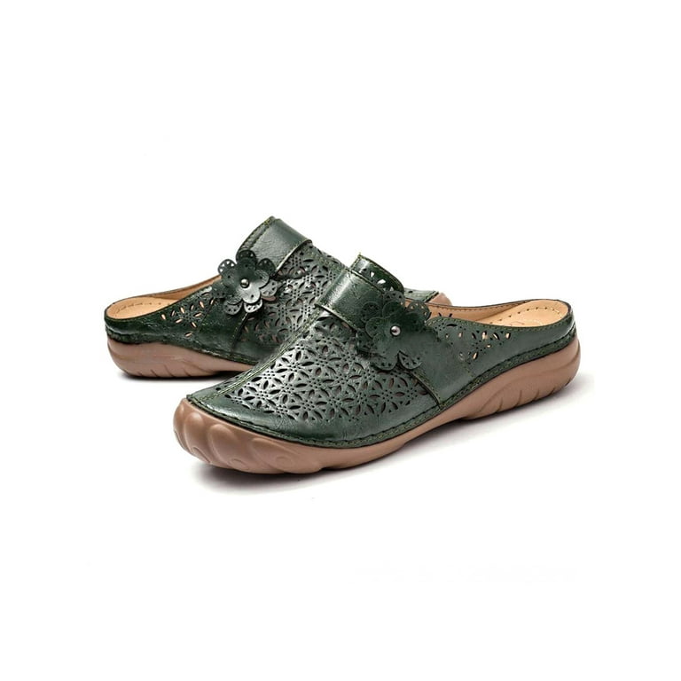 Gomelly Womens PU Leather Walking Mules Shoes Open Back Breathable