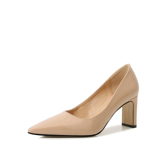 Gomelly Womens Party Fashion Slip On Dress Shoes Casual Comfort Non-slip Heeled Pump Chunky Apricot 5.5
