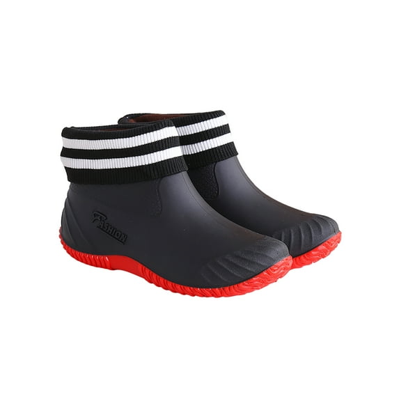 Gomelly Womens Rain Boots Slip On Work Shoes Waterproof Garden Shoe Lightweight Outdoor Kitchen Black-1 7