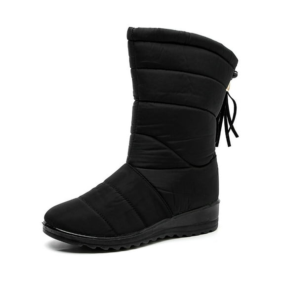 Gomelly Womens Snow Boots Mid Calf Winter Boot Faux Fur Warm Booties Breathable Shoes Walking Outdoor Black 5.5