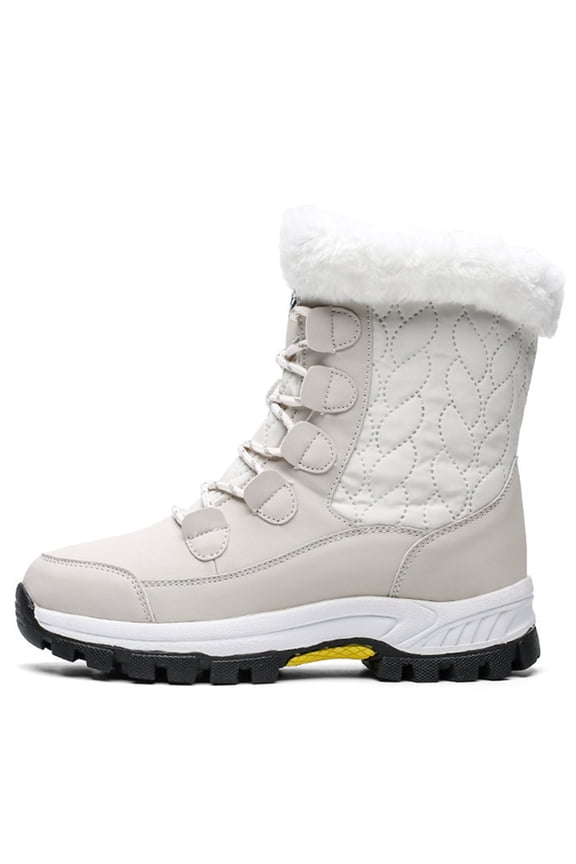 Womens Snow Boots Waterproof Winter Boots Non-Slip Warm Mid-Calf Boot Beige 8.5