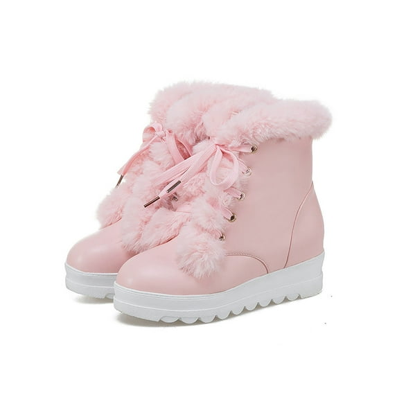 Gomelly Womens Snow Boots Winter Boot Plush Lined Hidden Wedge Booties Non-slip Shoes Cold Walking Ankle Bootie Pink 5.5