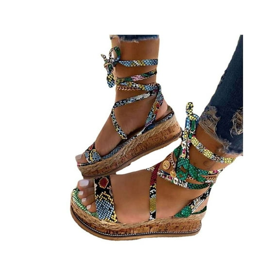 Gomelly Womens Summer Espadrilles Flatform Wedge Sandals Lace Up Ankle Shoes Size US 4-12 Bright Green US 4