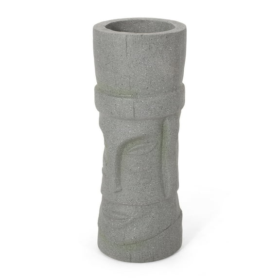 Gomer Outdoor Polynesian Decorative Planter, Stone Gray