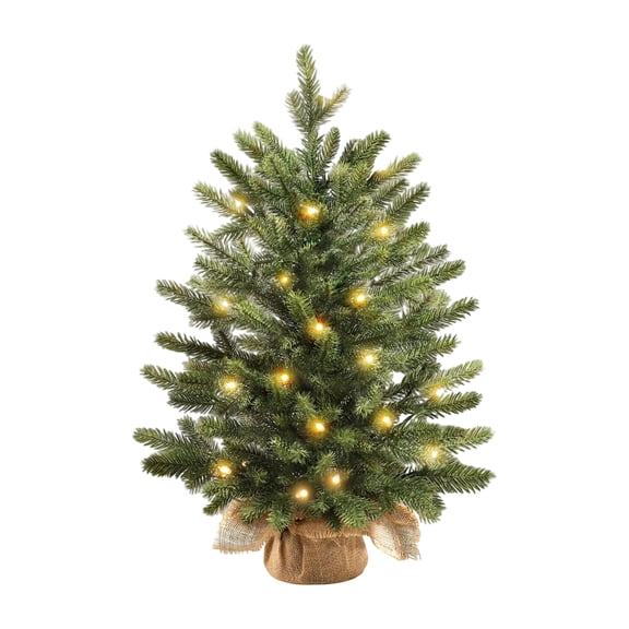 Gomind 21" Pre-Lit Tabletop Christmas Tree, Mini Artificial Spruce with LED Lights & Burlap Base, Holiday Table Centerpiece Office Desk Decor