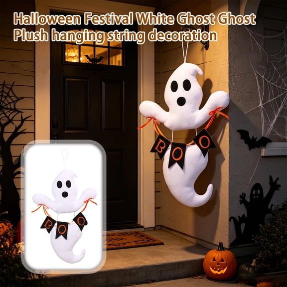 Gomind 25.5" Hanging Ghost Halloween Decoration, Plush Ghost Windsock Prop with BOO Banner, Outdoor Tree Porch Yard Decor