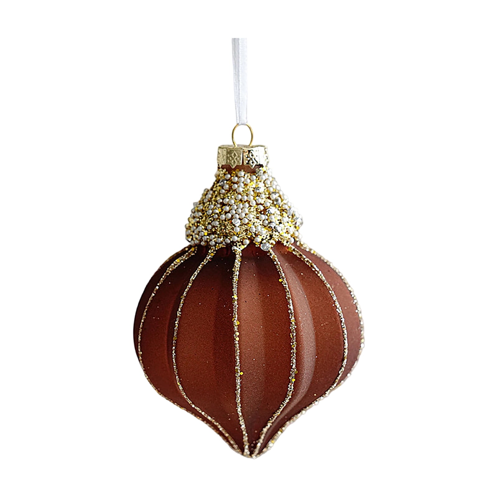 Gomind 4.3in Christmas Glass Ball Ornament, Brown and Gold Flocked ...