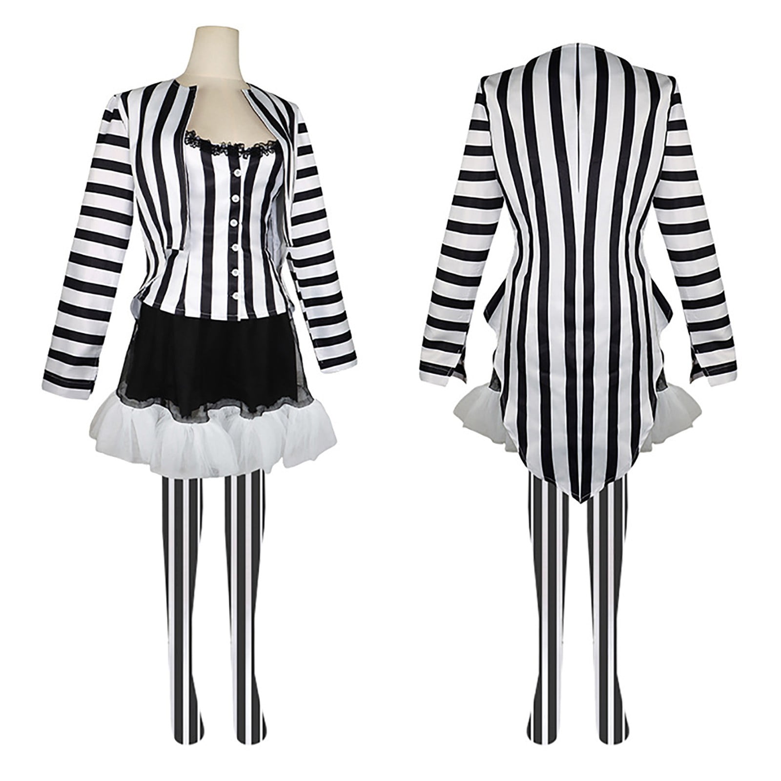 Gomind Beetlejuice Deluxe Costume Black and White Striped Suit Men Scary Halloween Costumes
