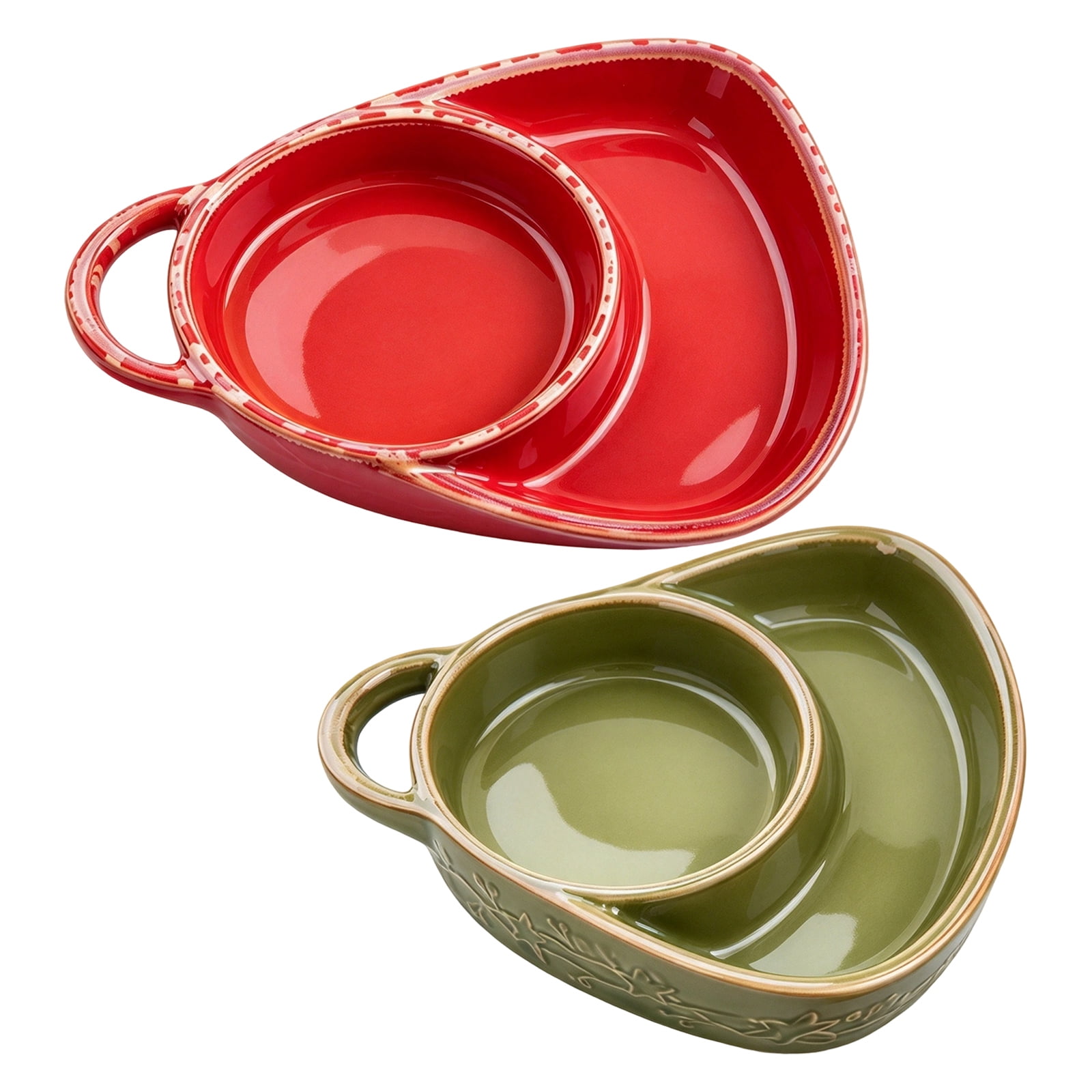 Devoided Heart Gomind Ceramic Divided Plate, 2 Pack Heart Shaped Handled Bowl, Holiday ...