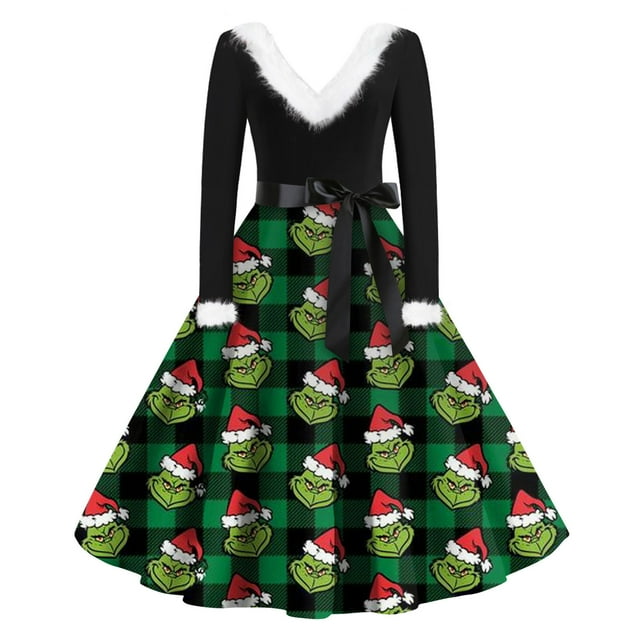 Gomind Christmas Dresses for Women Women's Grinch Dresses 2024 Vintage ...