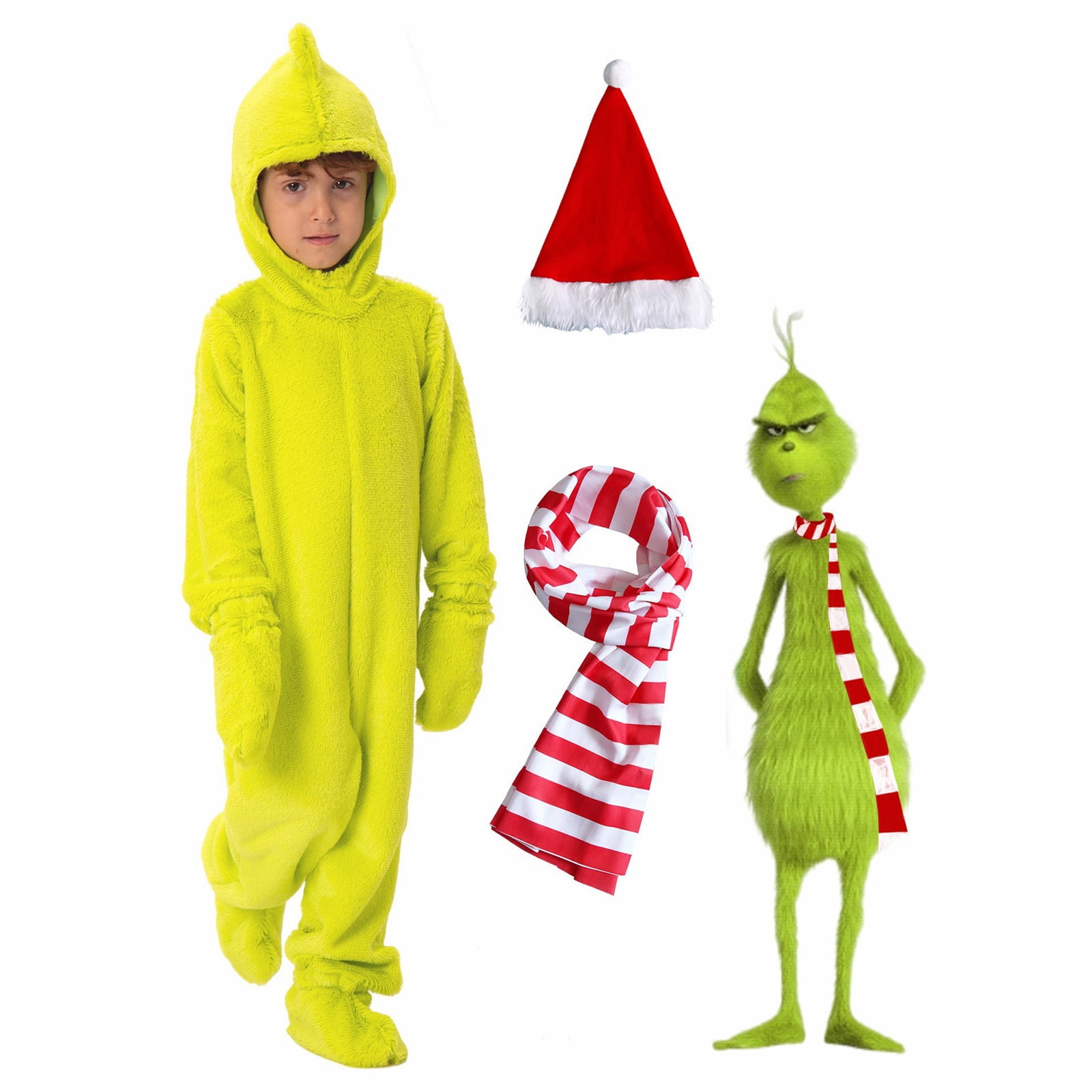 Gomind Grinch Christmas Costume for Kids Santa Grinch Suit Kids 5PCS ...